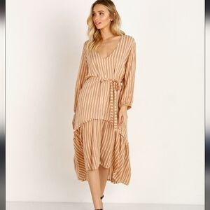 Faithfull The Brand Matilda Peasant Dress Almeria Stripe Pink Boho Midi Oversize